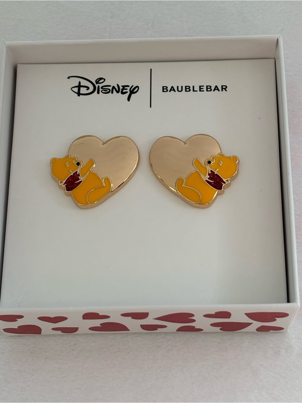 BaubleBar Disney Winnie the Pooh Gold Heart Stud Earrings NWOT